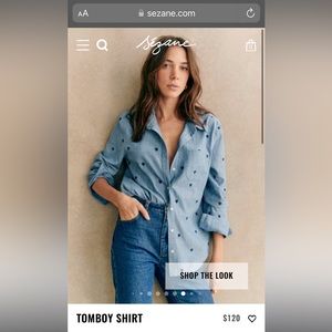 Sezane Tomboy Chambray Navy Embroidered Heart Size 6 - Like New